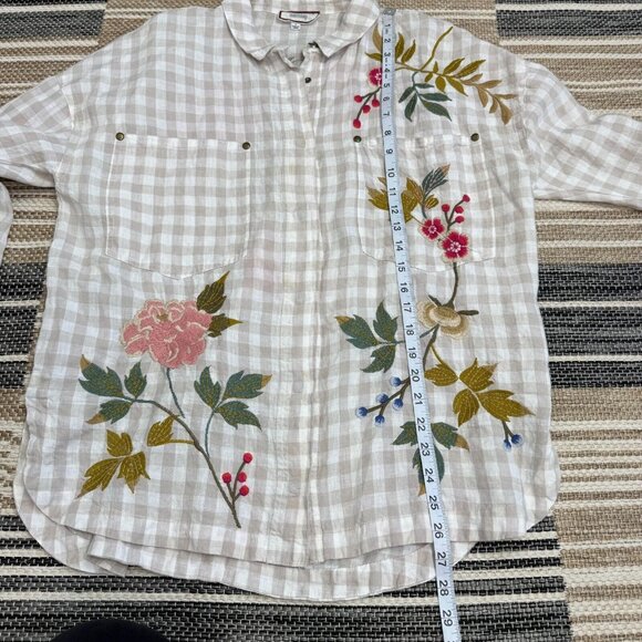 Johnny Was Workshop Adele Gingham Women's Overshirt Linen Embroidered Size Small - Picture 14 of 15